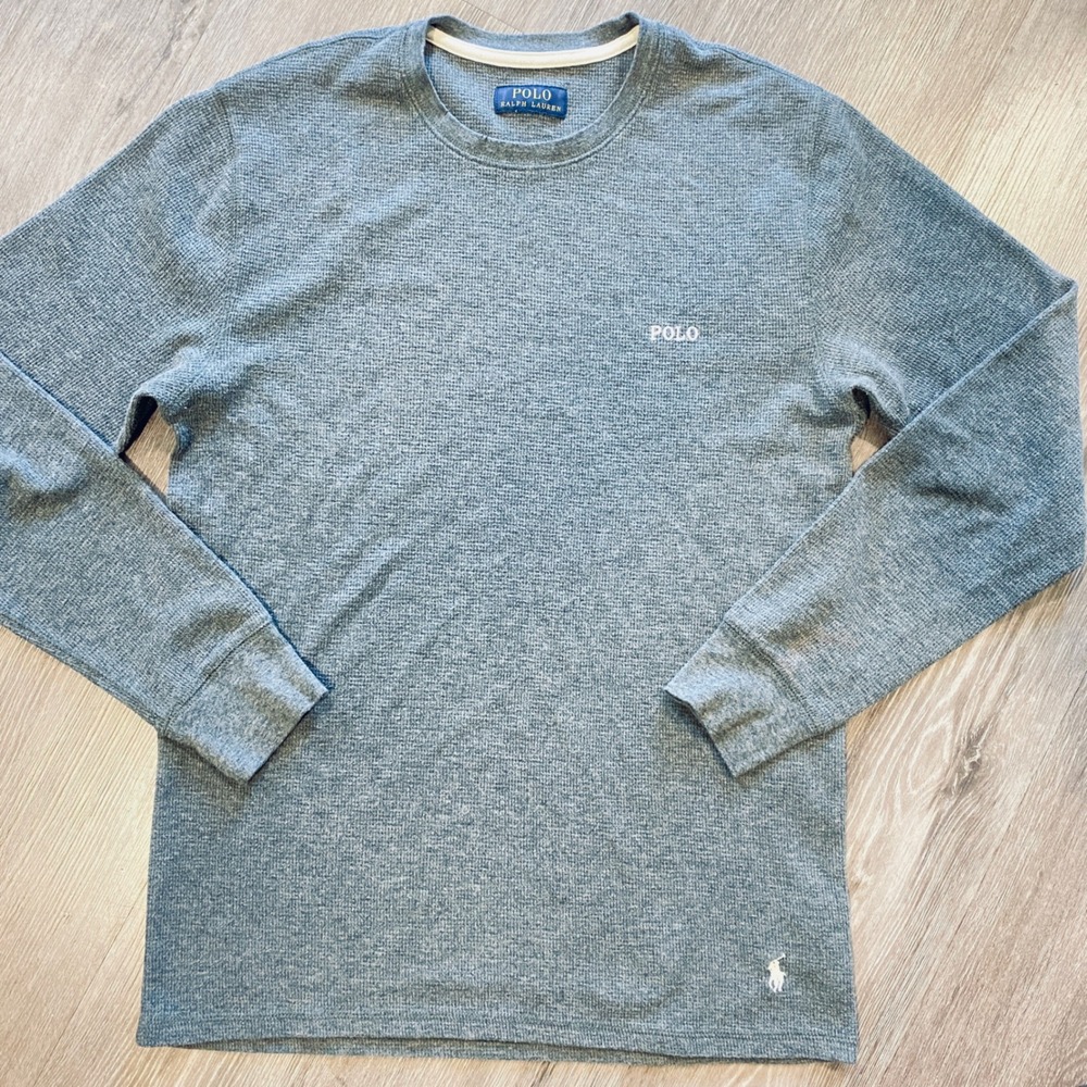 Polo Ralph Lauren Mens Heather Grey Waffle Knit Thermal Long Sleeve Shirt S